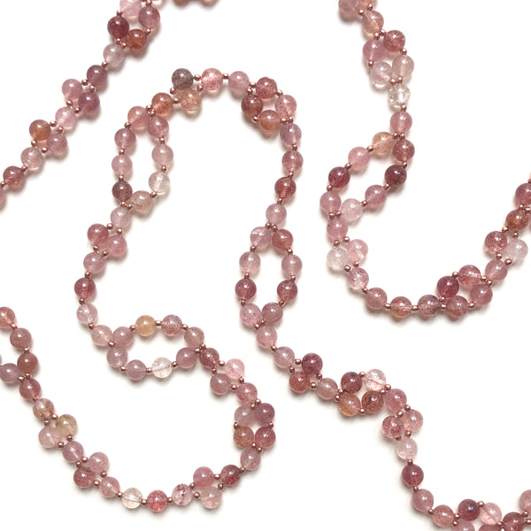 Tantric mala necklace strawberry quartz 6 mm
