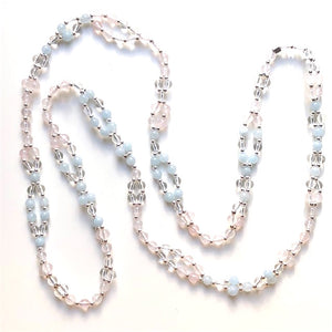 Tantric Mala Necklace: Aquamarine, Rose Quartz, Crystal Quartz 6 mm