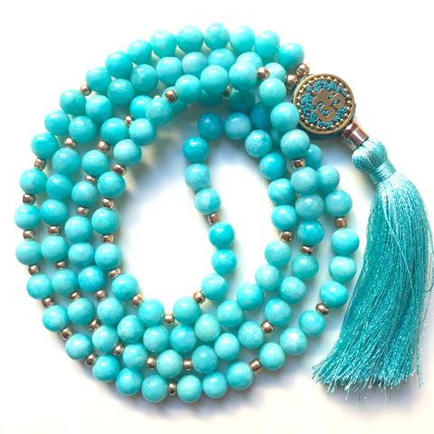 Amazonite Mala Beads, 108 Beads, Mala Necklace, OM Charm, Yoga Jewelry, Schmuck