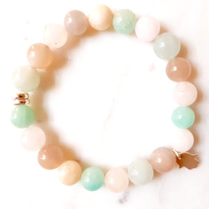 Amazonite, Aquamarine, Sunstone, Sterling Silver Hamsa Charm Yoga Bracelet