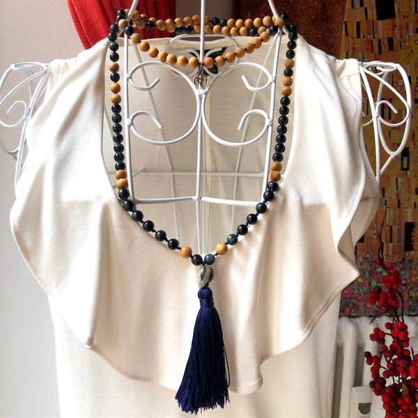 Blue Tiger's Eye Mala Beads, 108 Mala, Tassel Necklace, Yoga Jewelry, Meditation Beads