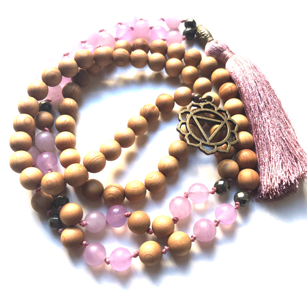 Jade Beads, Pyrite Yoga Necklace, Sandalwood, Third Chakra, Solar Plexus