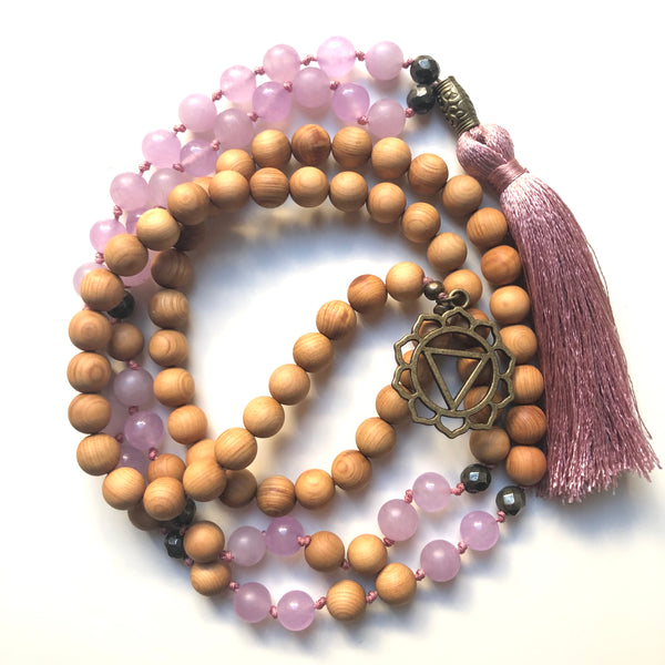 Jade Beads, Pyrite Yoga Necklace, Sandalwood, Third Chakra, Solar Plexus