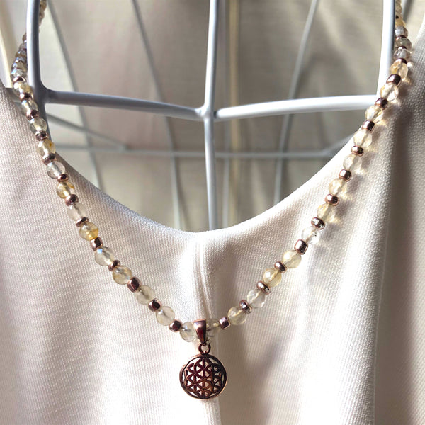 Citrine Mala Beads, 108 Mala, Flower of Life, Mala Necklace, Yoga Jewelry