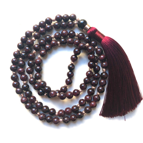 Garnet Mala Beads, 108 Mala, Mala Necklace, Tassel, Yoga Jewelry, Meditation Beads