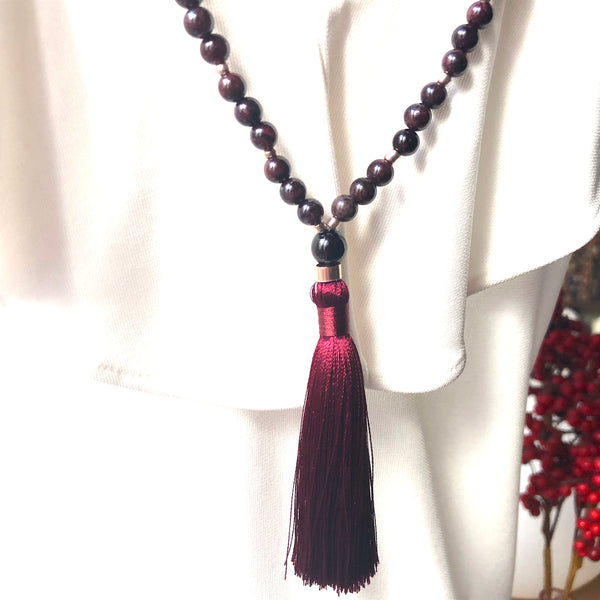 Garnet Mala Beads, 108 Mala, Mala Necklace, Tassel, Yoga Jewelry, Meditation Beads