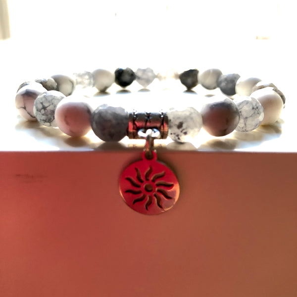 Howlite Mala Bracelet, Spectrolite Wrist Mala Beads, Jade Yoga Bracelet, Mala Bracelet, Heart Chakra, Sun, Yoga Schmuck