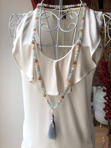 Custom Mala: Moonstone, Aquamarine, Jade Mala Beads, Yoga Necklace