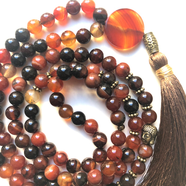 Agate Mala Beads, 108 Mala, Mala Necklace, Tassel Necklace, Yoga Jewelry