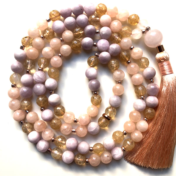 Kunzite Mala Beads, Citrine 108 Mala, Morganite Mala Necklace, Yoga Jewelry, Meditation Beads