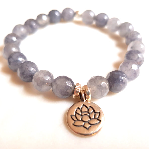 Aria Mala Atelier's unique one-of-a-kind blue jade gemstone meditation japa mala with silver charm is for yoga meditation empowering spiritual daily practise and intention setting