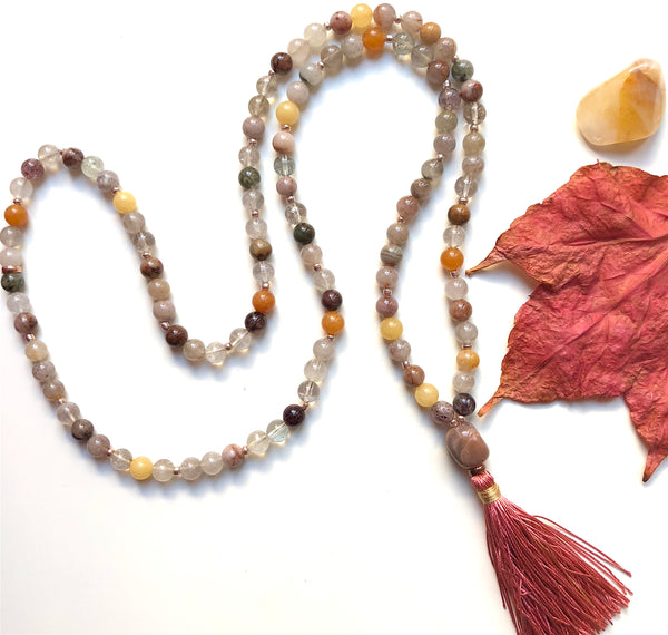 Quartz Mala Beads, 108 Mala, Mala Necklace, Mala Kette, Moonstone Yoga Jewelry, Self Love