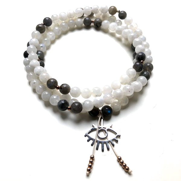 Labradorite Beads, 108 Mala, Moonstone Mala Necklace, RA Charm