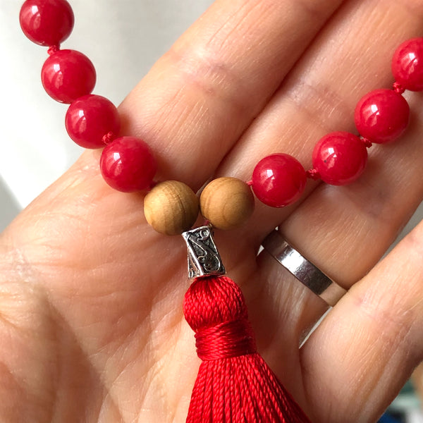 Red Jade Mala Beads, 108 Mala, Mala Necklace, Namaste Mala, Yoga Jewelry, Meditation Beads