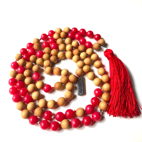 Red Jade Mala Beads, 108 Mala, Mala Necklace, Namaste Mala, Yoga Jewelry, Meditation Beads