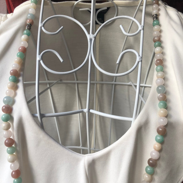Amazonite Mala Beads, Hamsa, Aquamarine Yoga Necklace, Sunstone Yoga Schmuck