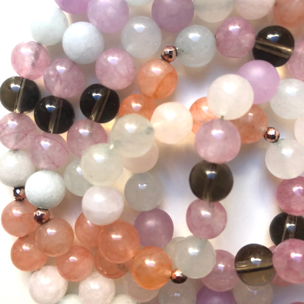 Aquamarine Mala Beads, Smoky Quartz, Jade Mala Necklace, 108 Mala, Yoga Jewelry, Meditation