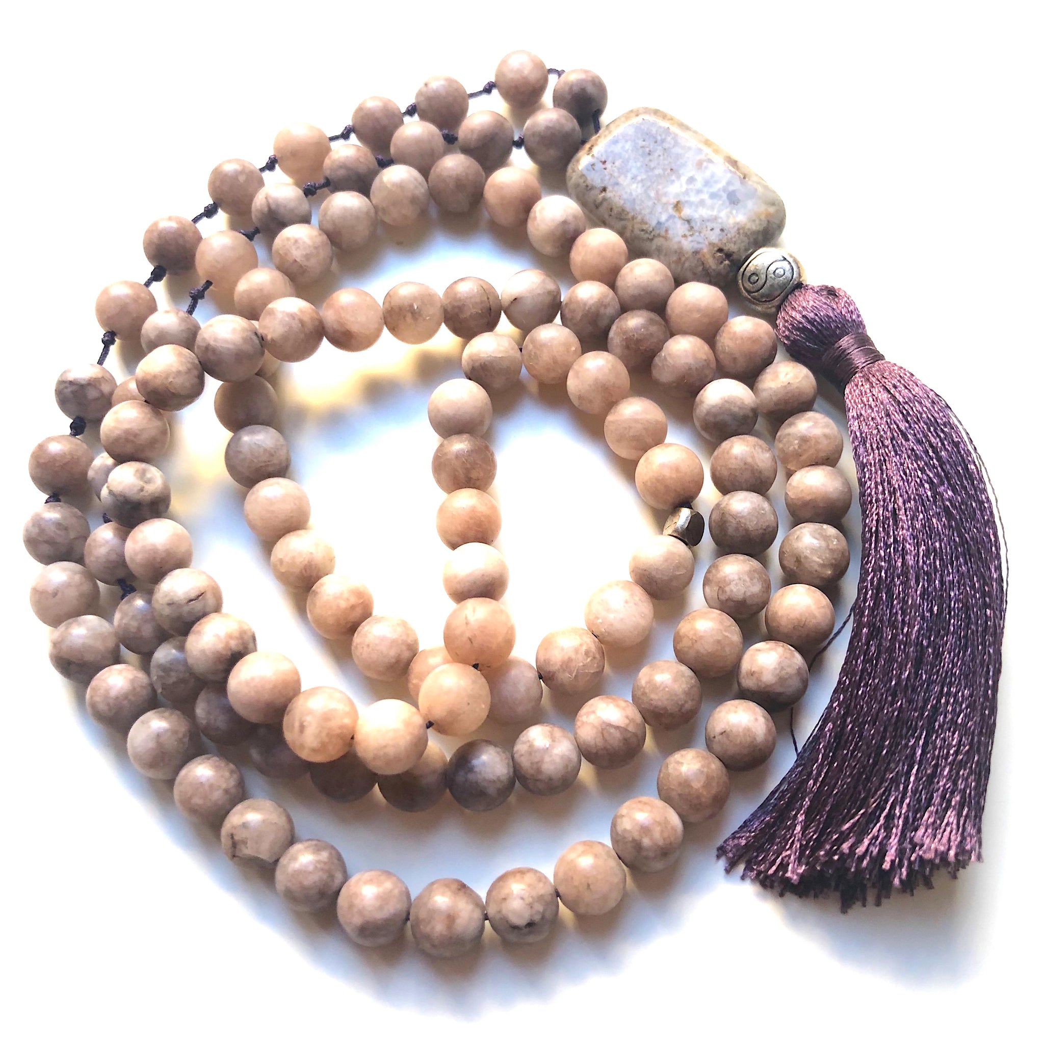 Smoky Jade Mala Beads, Yin&Yang Charm, Yoga Schmuck, 108 beads, Mala Necklace, Meditation