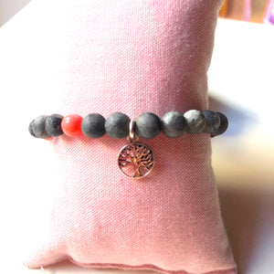 Inner Peace Bracelet, Spectrolite Mala Bracelet, Coral Wrist Mala, Yoga Bracelet, Mala Bracelet, Spiritual Jewelry
