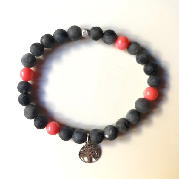 Inner Peace Bracelet, Spectrolite Mala Bracelet, Coral Wrist Mala, Yoga Bracelet, Mala Bracelet, Spiritual Jewelry