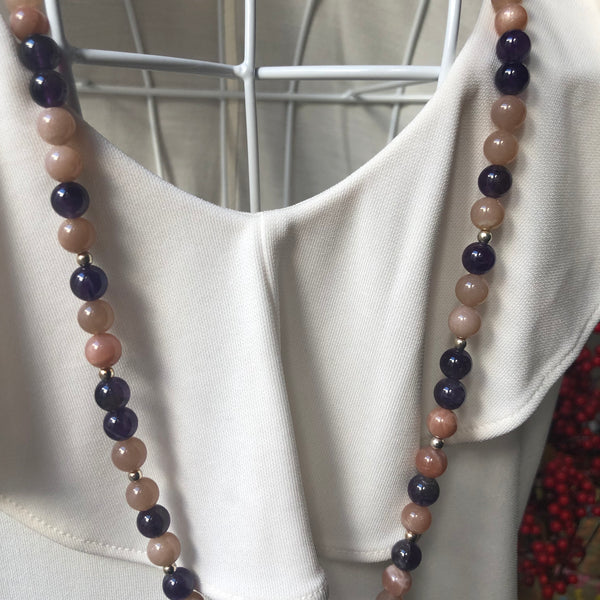 Moonstone Mala Beads, Amethyst Mala Necklace, 108 Mala, Yoga Jewelry, Meditation Beads