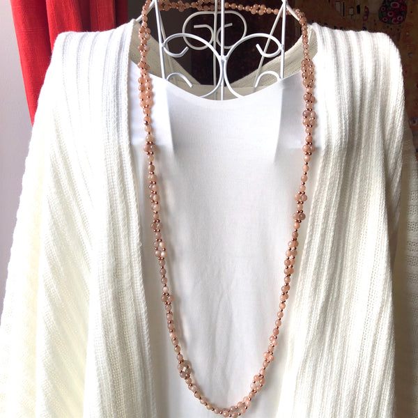Tantric Mala Necklace: Rose Moonstone Faceted 6 mm.