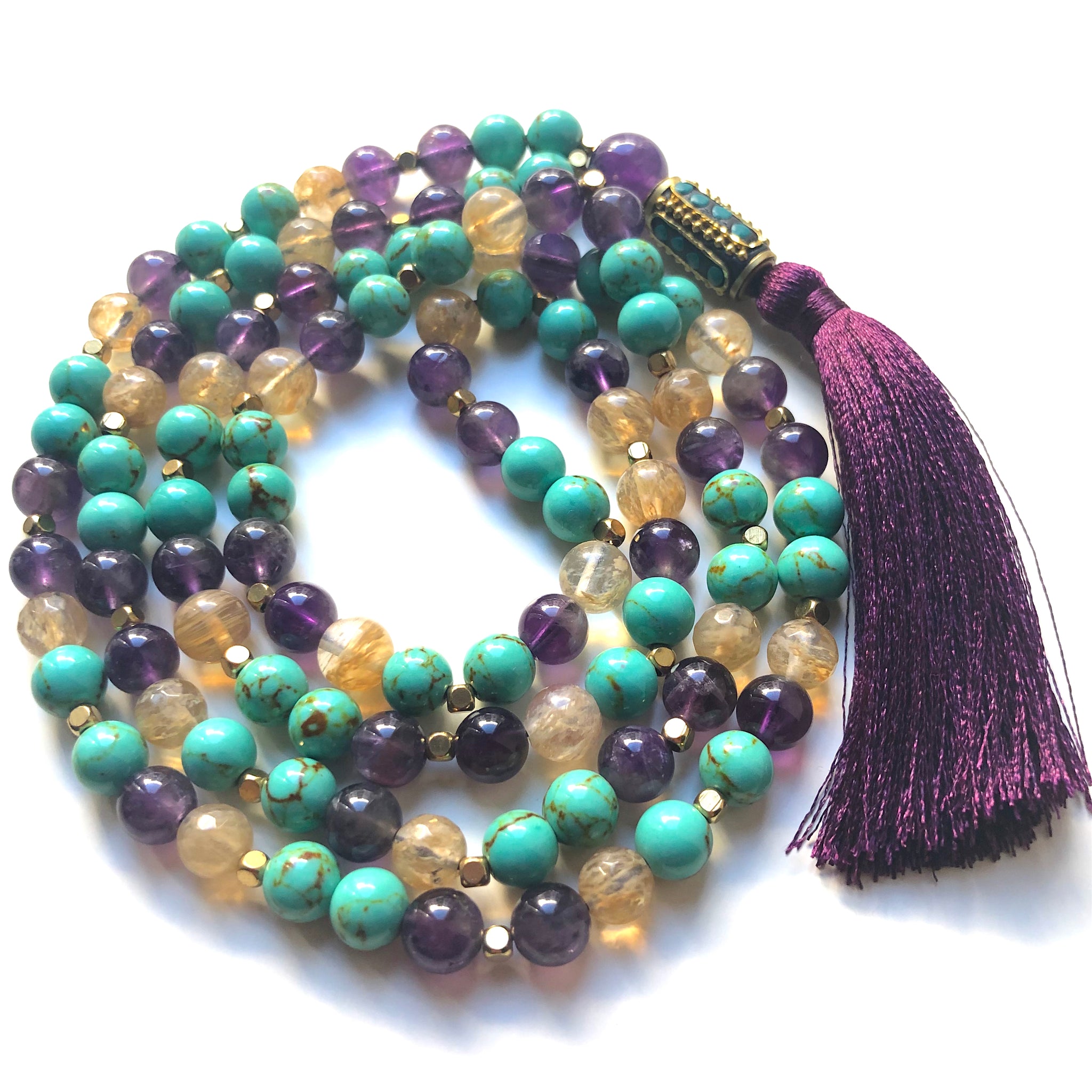 Turquoise Mala Beads, 108 Mala, Amethyst Mala Necklace, Citrine Yoga Jewelry