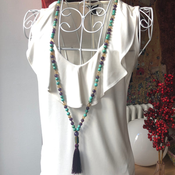Turquoise Mala Beads, 108 Mala, Amethyst Mala Necklace, Citrine Yoga Jewelry