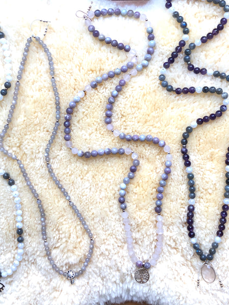 Amethyst Beads, Labradorite 108 Mala, Moonstone Mala Necklace, Rose Quartz Charm